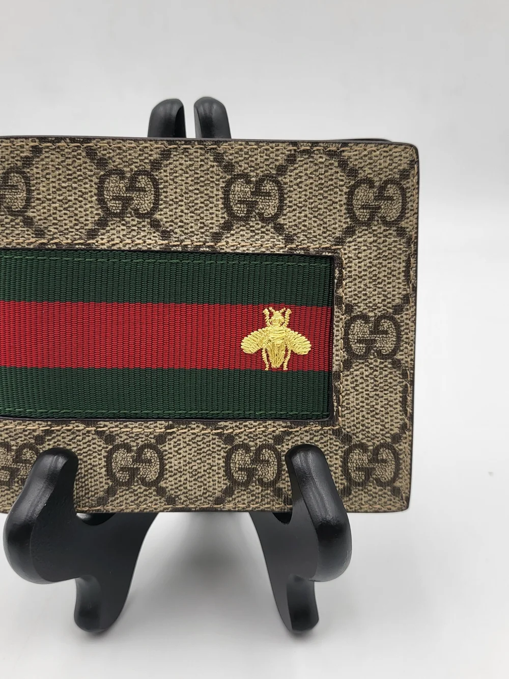 Gucci Beige GG Supreme Bee Web Men Bifold Wallet 408827